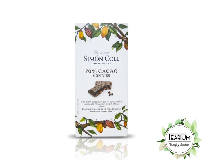 Chocolate Negro 70% Cacao con Nibs Simon Coll - Tearium